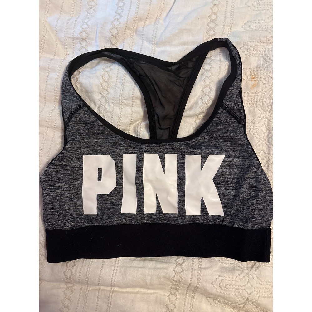 Victoria's Secret PINK Ultimate Gray Logo‎ Racerback Sports Bra, Medium